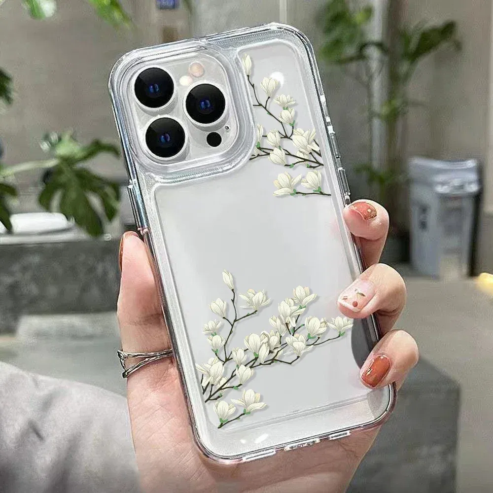 Material: leather, Color: Red - High Transparency Case iPhone 15 14 13 12 11 XSM XR X 6 7 8 Plus Case Jasmine Clear Case iPhone Aesthetic Korean Phone Case