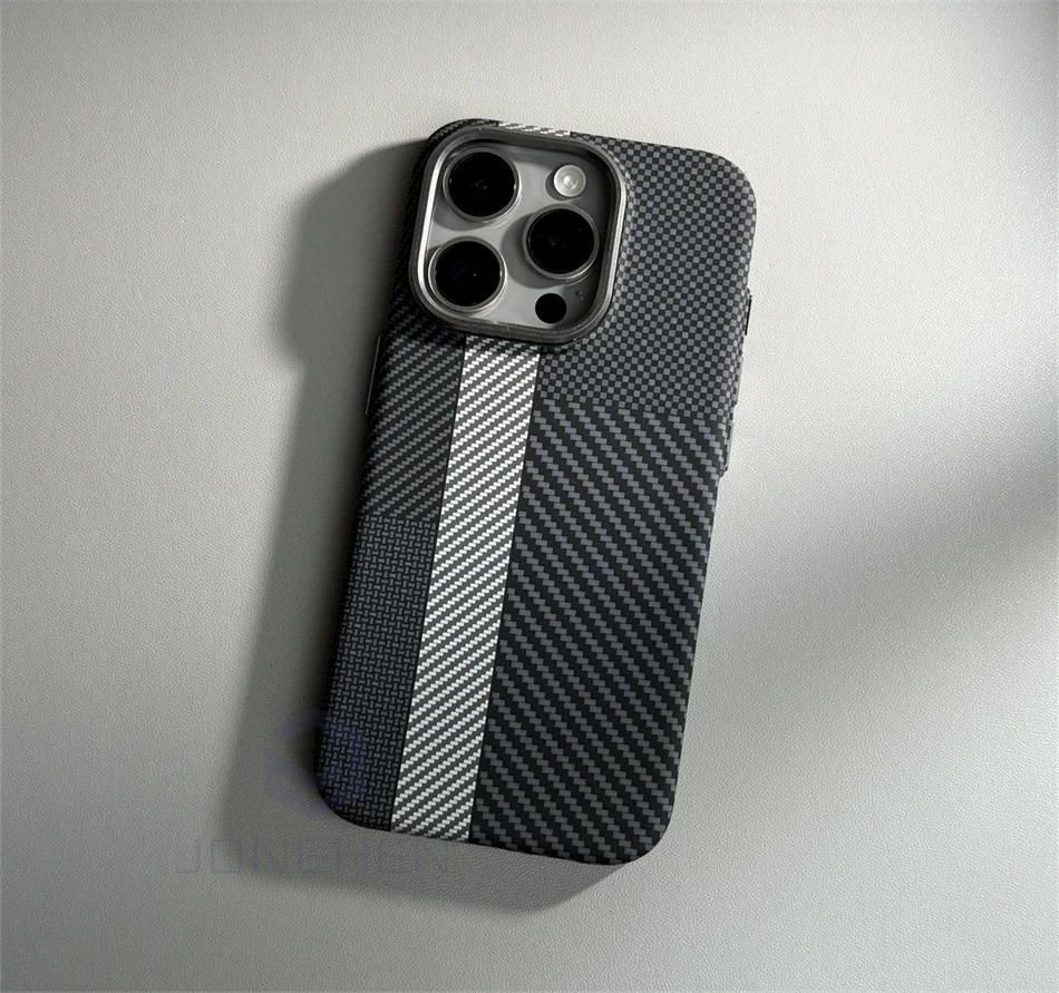 Color: Frosted Black, Material: PP - Luxury Alloy Lens Personalized Pixel 3D Relief Carbon Fibre Pattern Case For iPhone 13 14 15 16 Pro Max Slim Cover For Magsafe