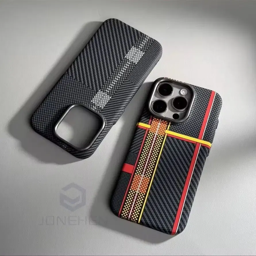 Color: Frosted Black, Material: PP - Luxury Alloy Lens Personalized Pixel 3D Relief Carbon Fibre Pattern Case For iPhone 13 14 15 16 Pro Max Slim Cover For Magsafe