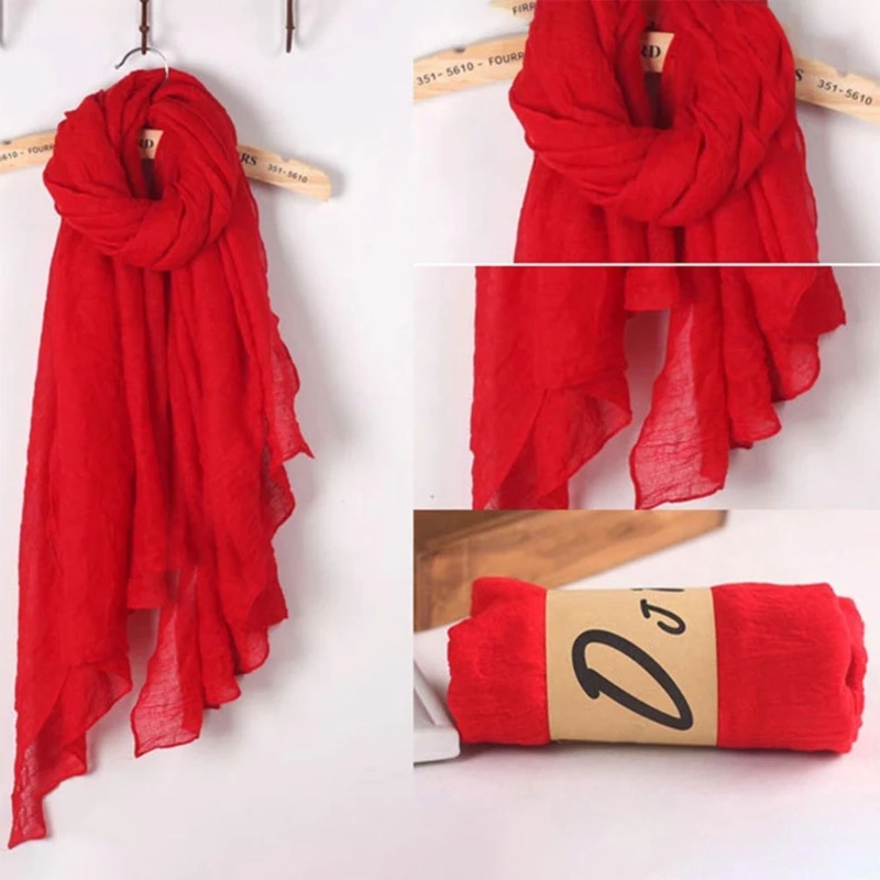 Color: Rose Red - 652F Women Solid Color Scarfs Large Long Lightweight Headscarf Linen Sheer Shawl Wrap