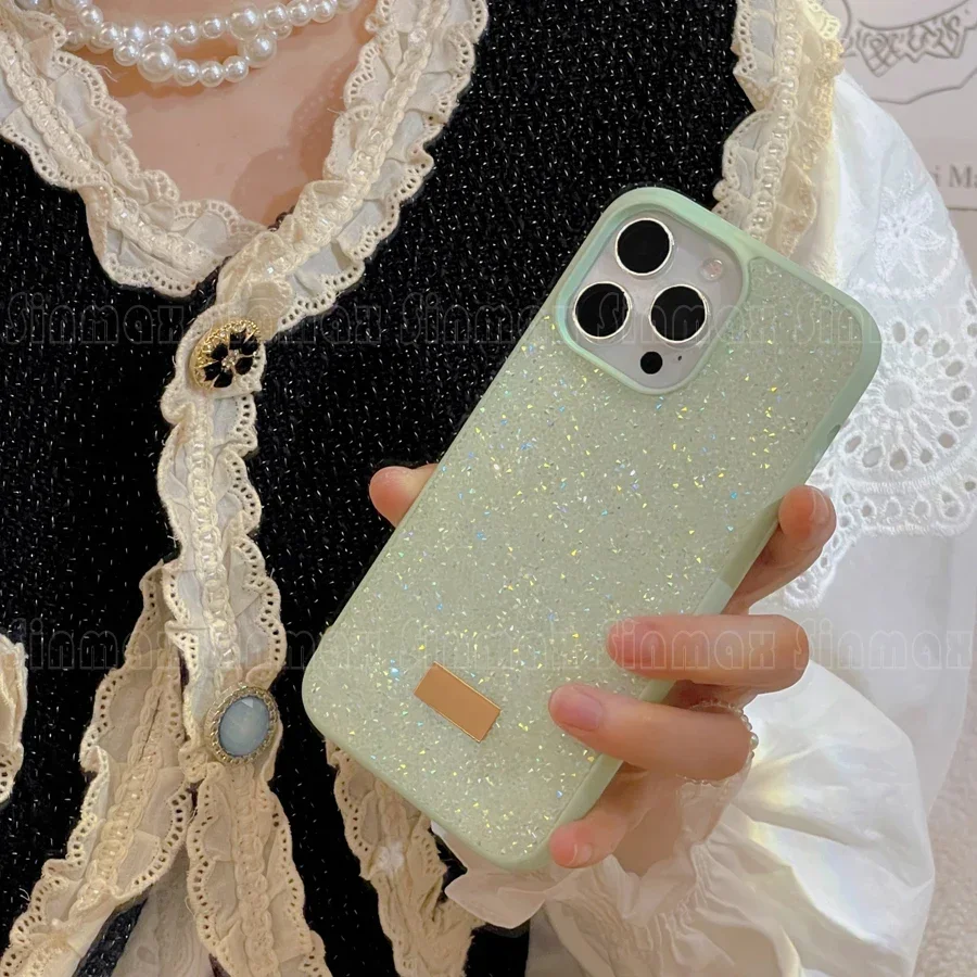 Color: Pink, Material: PVC - Bling Glitter Phone Case For iPhone 16 15 14 13 12 Pro Max 11 Vogue Protective Soft Diamond Cover Coque Funda
