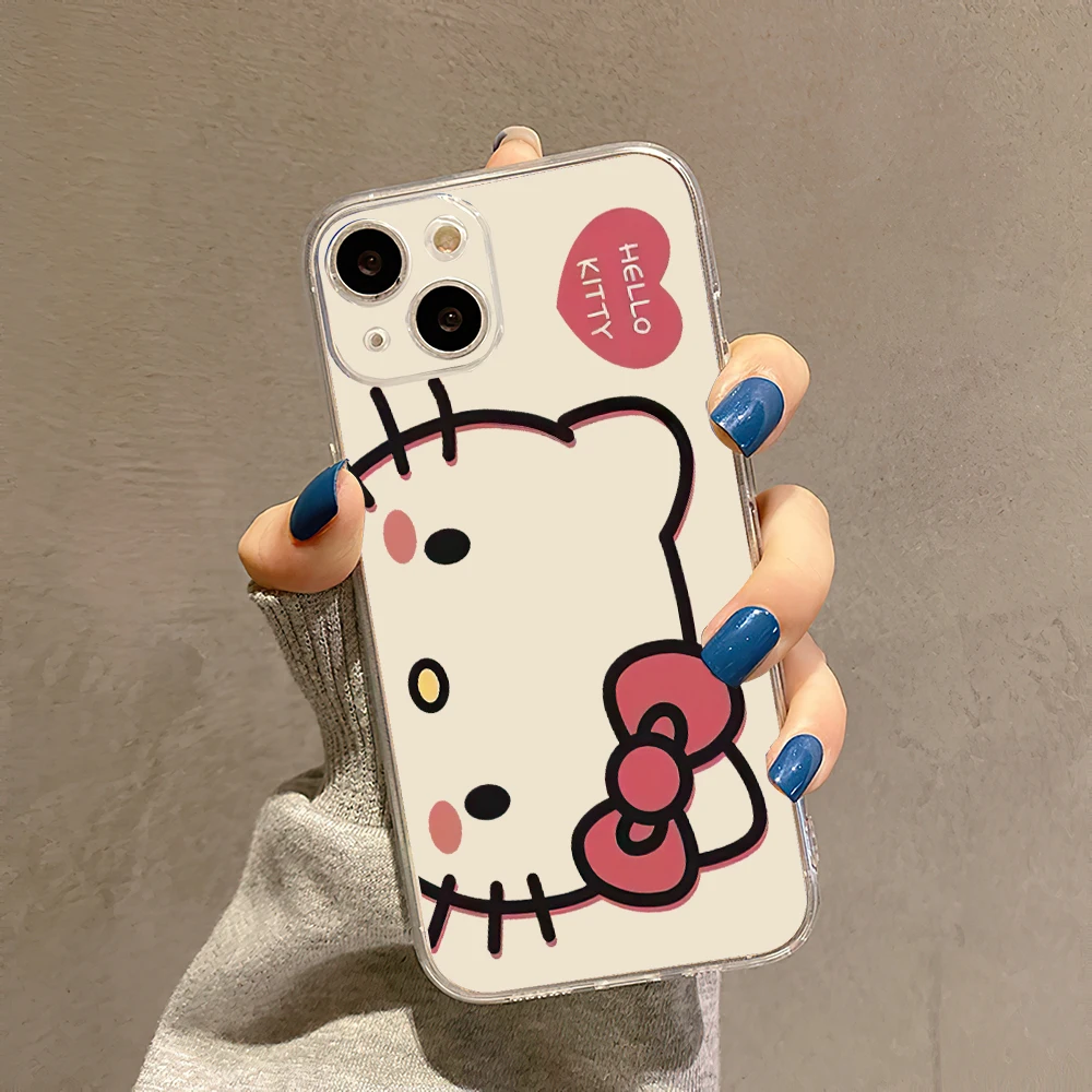 Color: Beige, Material: PE - Miniso Sanrio Collaboration Hello Kitty Phone Case For iPhone 15 14 13 11 12 16 Pro Max Plus X XR XS Girl Silicone Phone Case