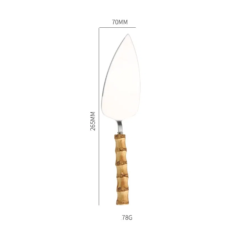 Color: light green - Nature Bamboo Pizza Cake Shovel Triangular Spatula Set Steel Stainless Cheese Slicer Cutter Knife,Butter Knife