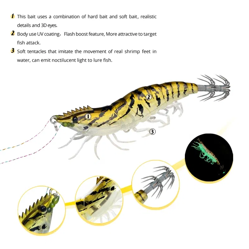 Color: Light Yellow, Size: 80mm - ILURE Squid Bait Squid Jigs Horizontal Luminous Webfoot Octopus Egi Lure Wobbler Artificial Hard Bait Cuttlefish Hook Tackle