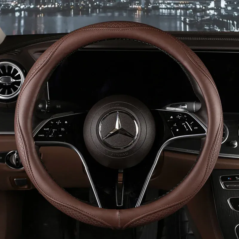 Color Name: Orange - Car Anti-Slip Leather Steering Wheel Cover Universal Car Steering Wheel Protective Cover Fashion Style 38cm Sport Style Cool