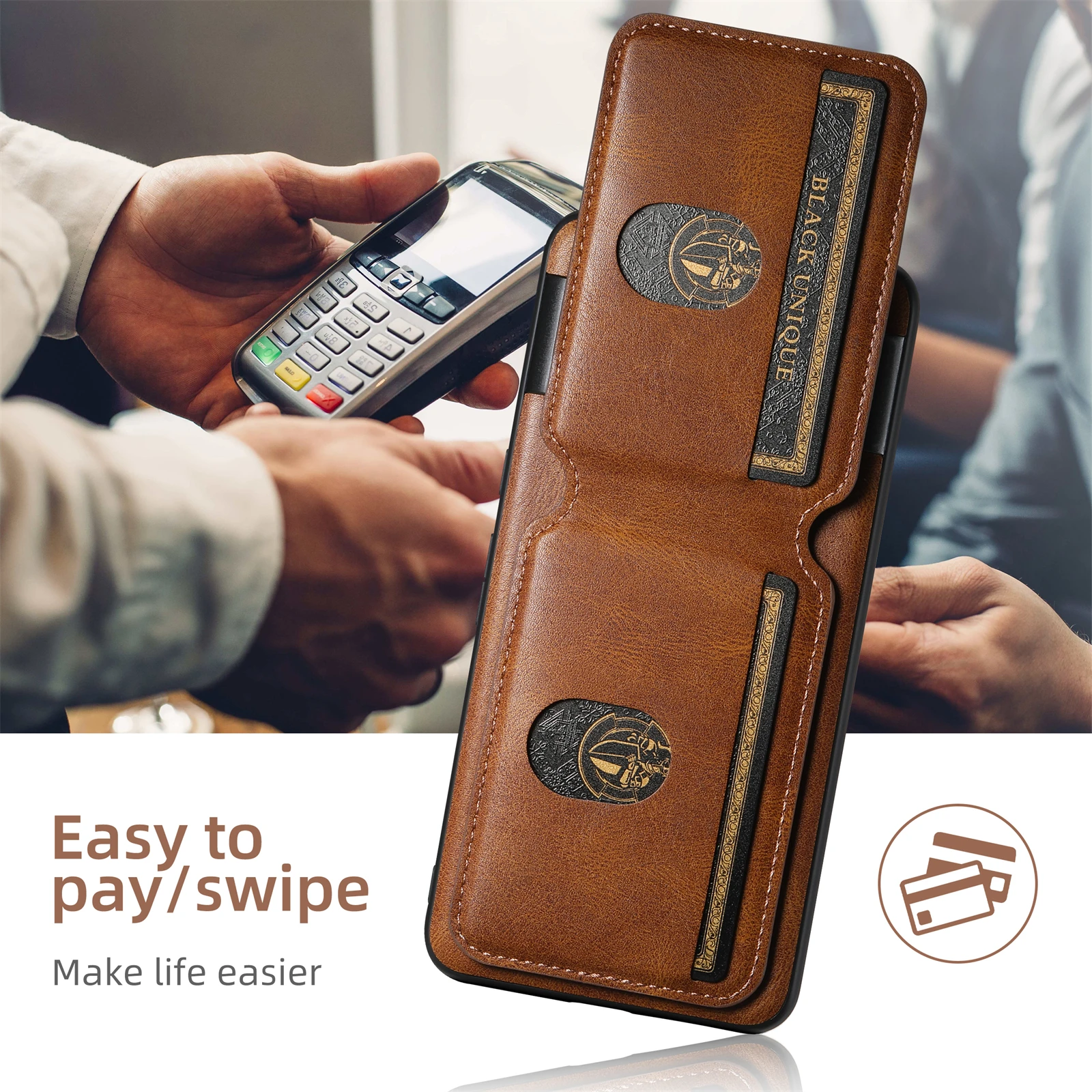 Color: Coffee, Material: EVA - SUTENI Card Holder Leather Pocket Wallet Phone Case Stand For Google Pixel 8A 8Pro 7 7Pro 7A 6 6Pro 6A