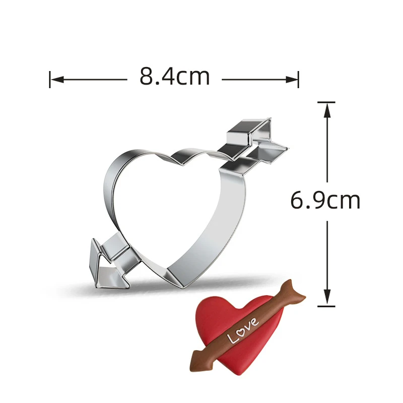 Color: Dark Khaki - Heart Cookie Cutter Stainless Steel Biscuit Knife Baking Fruit Kitchen Tools Mold Embossing Printing