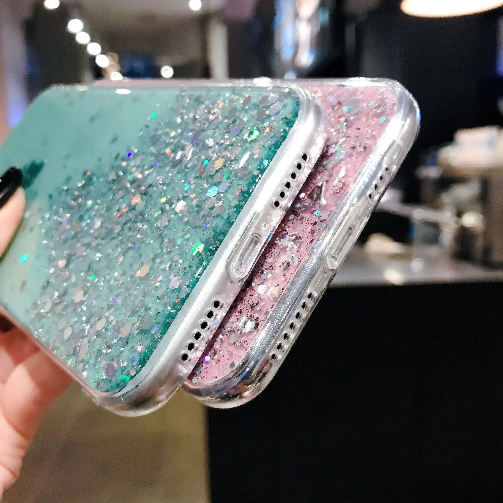 Color: PURPLE, Compatible-Phone Models: For iPhone 11 Pro - 16 Pro Max, Epoxy Resin Case, iPhone 15 Case with Sequins, Epoxy Case, iPhone 14 Case, Glitter Girls Designs, 13 Pro Max, 15Pro