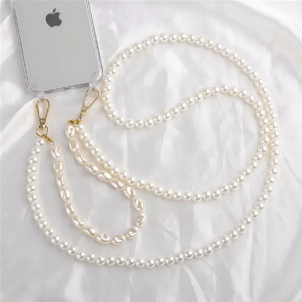 Color: Blue, Bundle: Case & Strap, Material: NEOPRENE - DIY Luxury Pearl Chain Crossbody Strap Shockproof Acrylic Lanyard Phone Case for iPhone 14 13 12 PRO 15 Pro Max X XS 12 MINI