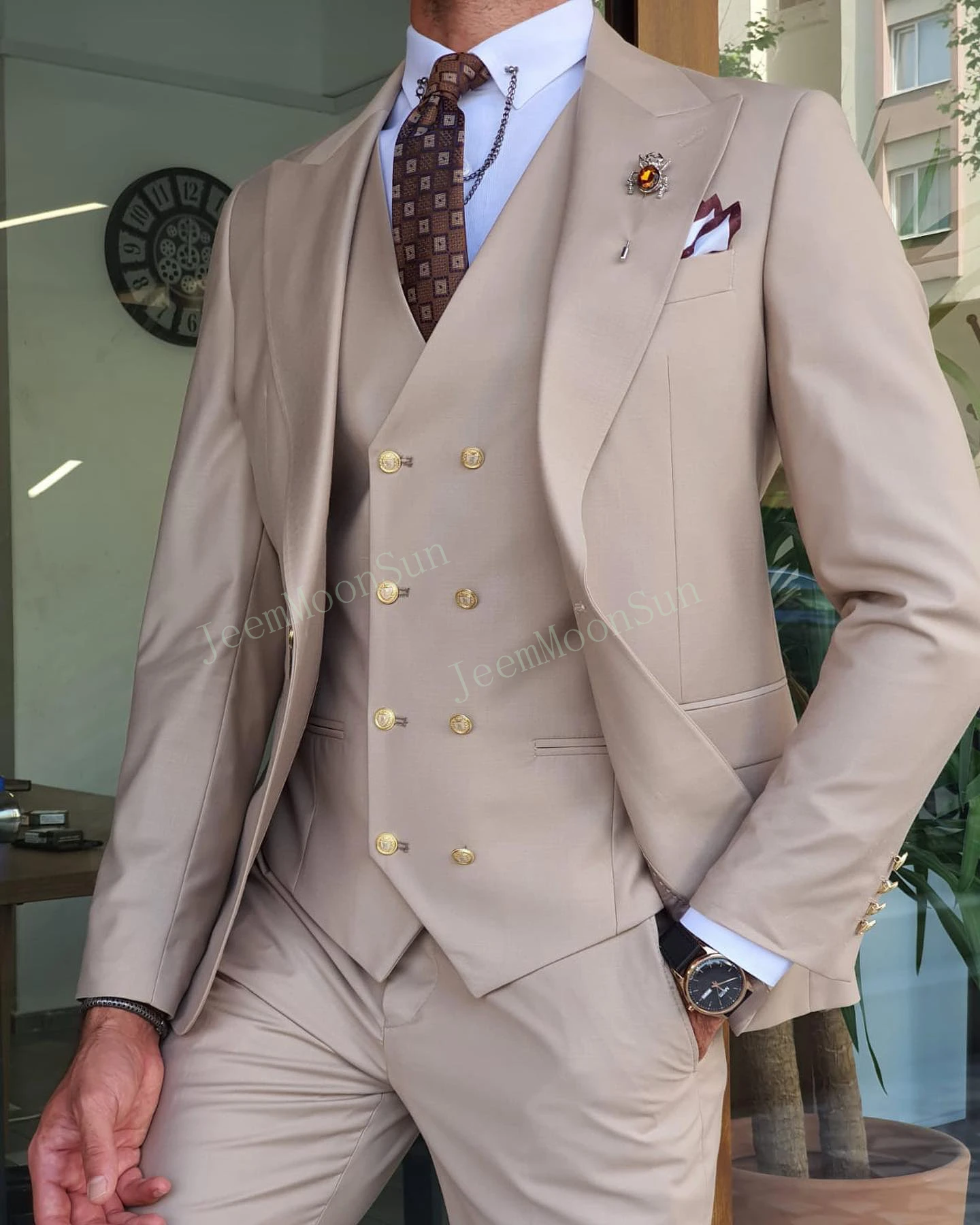 Color: Blue, Size: S, Ships From: CHINA - 3 Pieces New White Men's Suit 2022 Peak Lapel Slim Fit Casual Tuxedos Groom Tailor Made Terno Masculino (Blazer+Pants+Vest)
