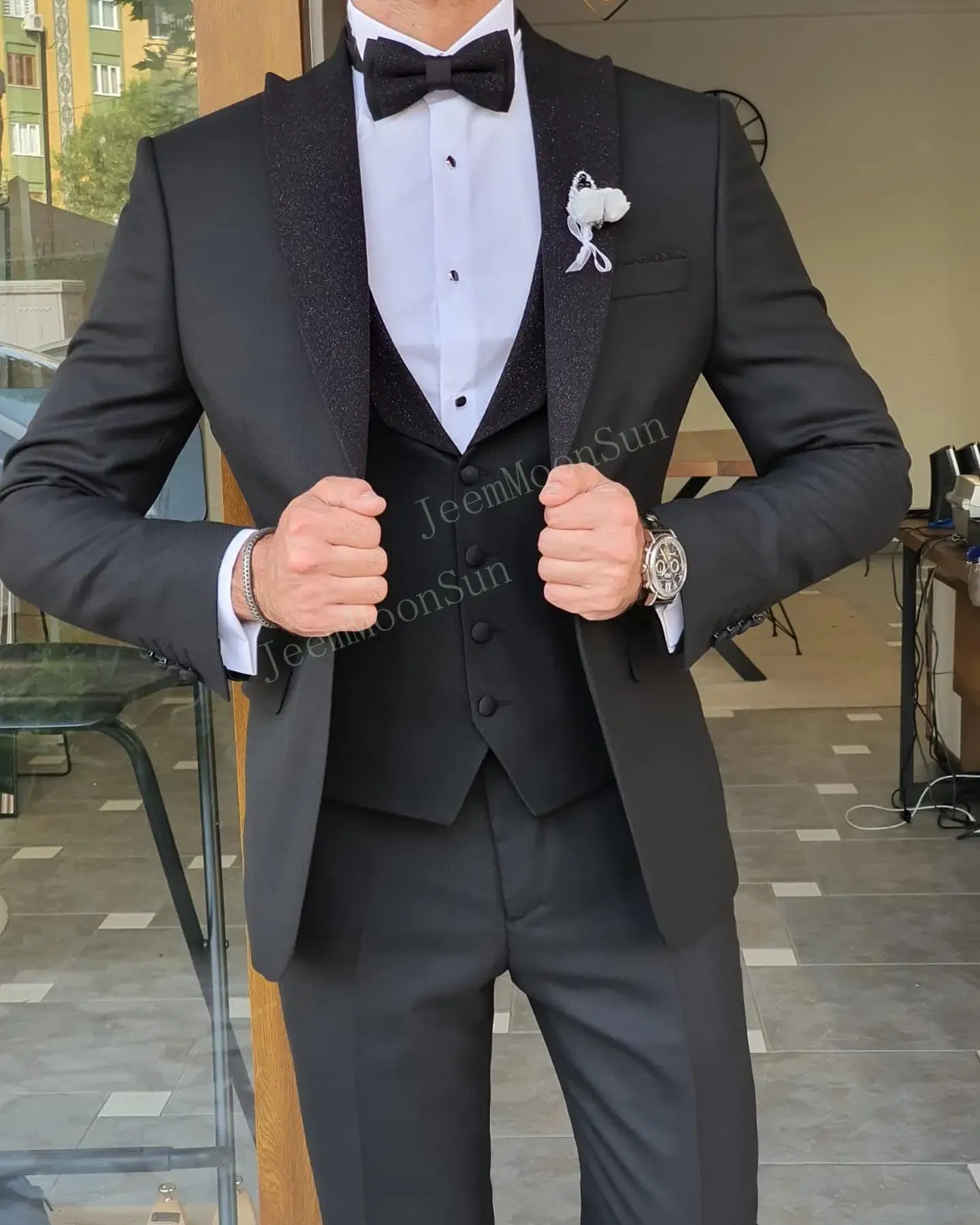 Color: Blue, Size: S, Ships From: CHINA - 3 Pieces New White Men's Suit 2022 Peak Lapel Slim Fit Casual Tuxedos Groom Tailor Made Terno Masculino (Blazer+Pants+Vest)