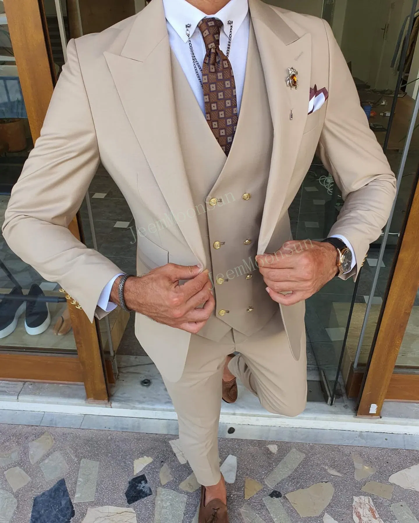 Color: Blue, Size: S, Ships From: CHINA - 3 Pieces New White Men's Suit 2022 Peak Lapel Slim Fit Casual Tuxedos Groom Tailor Made Terno Masculino (Blazer+Pants+Vest)