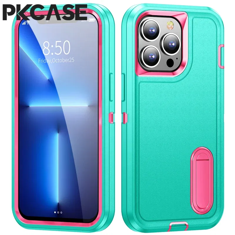 Color: BRIGHT PINK, Material: EVA - PKCASE Shockproof Case For iPhone 13 Mini 12 11 Pro Max 6 7 8 Plus Bracket Protective Cover For iPhone X XS XR SE 2020 2022