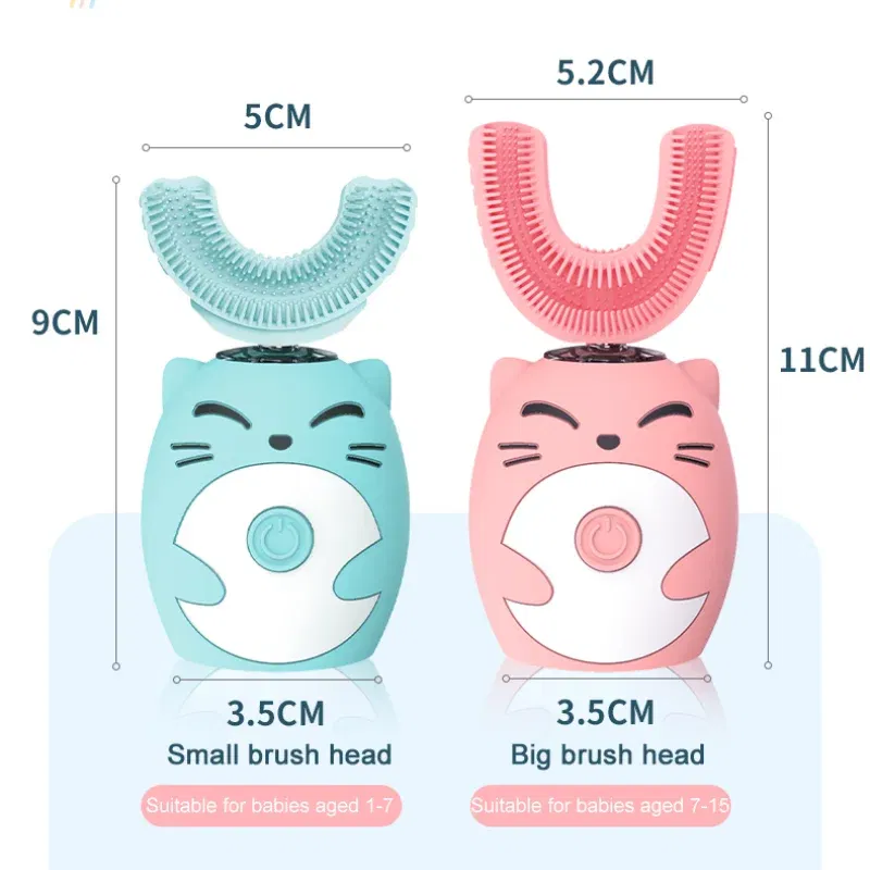 Color: Brown, Ships From: CN - Sonic Electric Toothbrush Kids U-shaped Smart 360 Degrees Ultrasonic Tooth Brush Teeth Whitening For Children IPX7 Waterproof