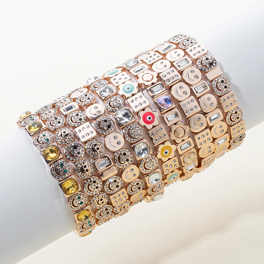 Metal Color: MULTI, Ships From: CHINA, Diameter: 50-52mm - 2024 New Rhinestone Happy Bangle For Women Diamond Hand Accessory