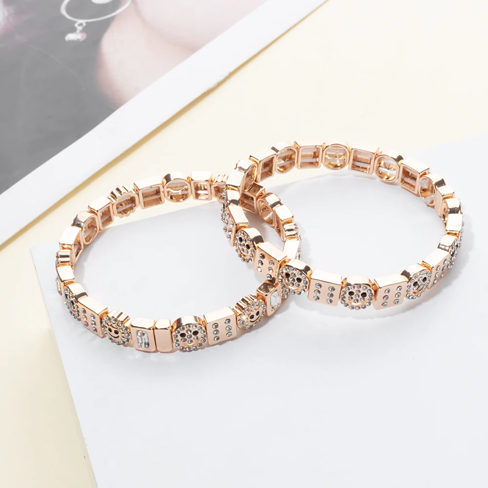 Metal Color: MULTI, Ships From: CHINA, Diameter: 50-52mm - 2024 New Rhinestone Happy Bangle For Women Diamond Hand Accessory