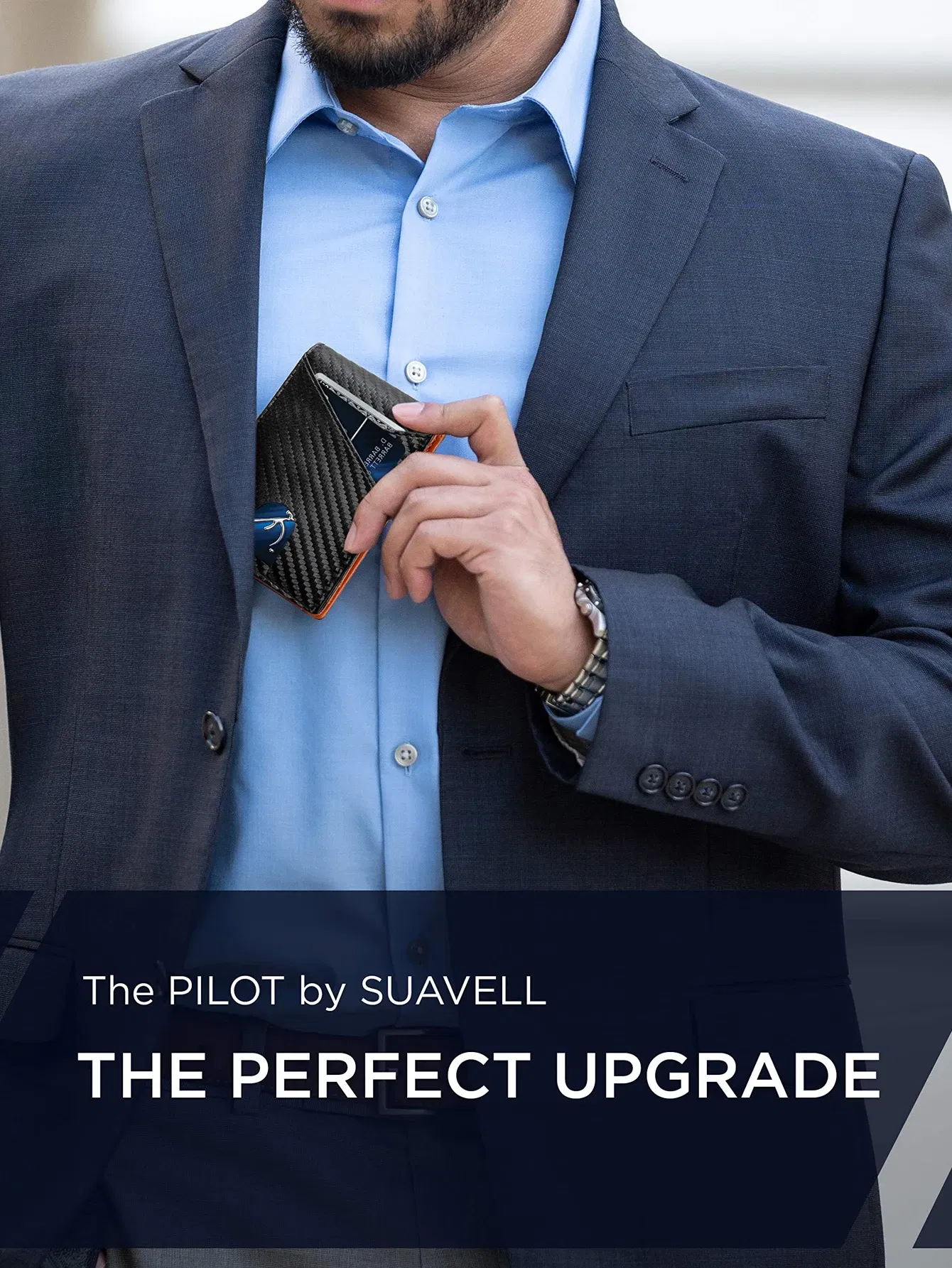 Color: Blue - RFID Carbon Fiber Ultra-thin Trifold Wallet Simple Front Pocket Design Wallet Multi-function Portable 8 Card Slots Men's Wallet