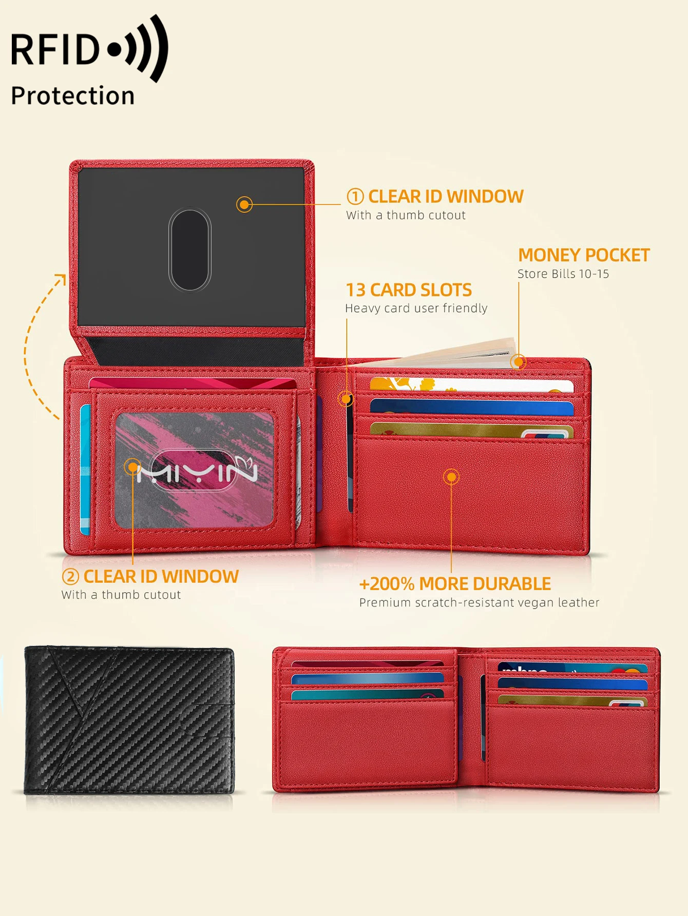 Color: Blue - RFID Carbon Fiber Ultra-thin Trifold Wallet Simple Front Pocket Design Wallet Multi-function Portable 8 Card Slots Men's Wallet