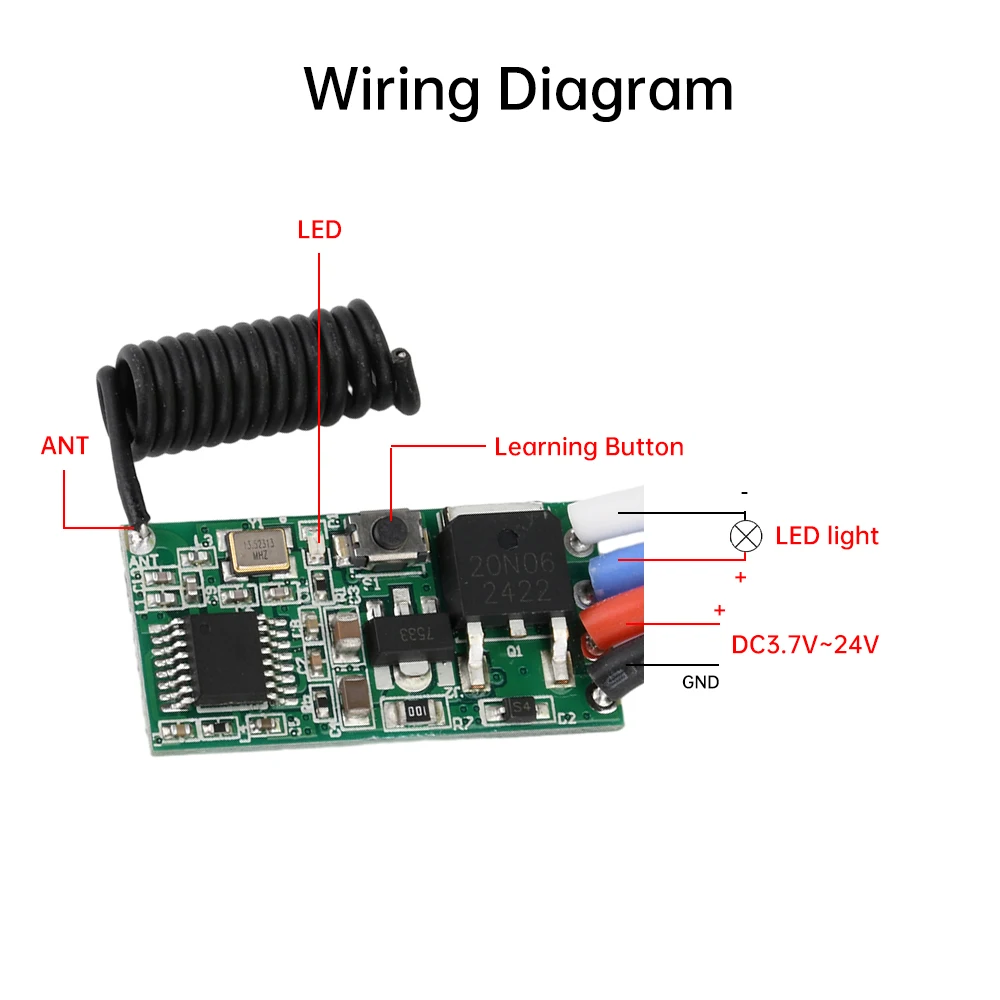 Color: Beige - DC 3V-24V 433MHz Wireless Remote Control Switch Long Range Mini Receiver and 433 MHz Transmitter LED Remote Control Power Supply