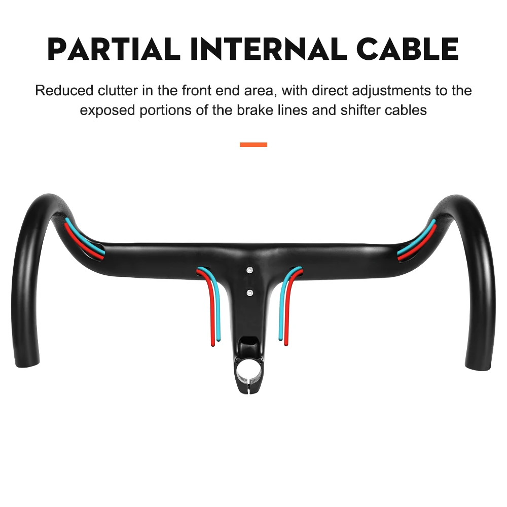 Color: Orange - TOSEEK Carbon Handlebar Road Carbon handlebar Drop bar T800 Carbon Integrated Handlebar Di2 Bicycle Accessories Carbon Drop bar