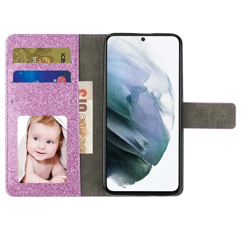 Color: WHITE, Material: ABS - Wallet Glitter Case For Samsung Galaxy S24 FE S23 Ultra S22 Plus S21 S20 A13 A14 A15 A16 A53 A54 A55 A34 Flip Luxury Leather