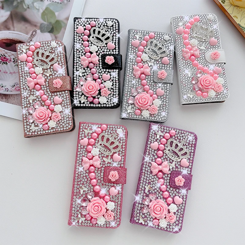 Color: WHITE, Material: ABS - Wallet Glitter Case For Samsung Galaxy S24 FE S23 Ultra S22 Plus S21 S20 A13 A14 A15 A16 A53 A54 A55 A34 Flip Luxury Leather