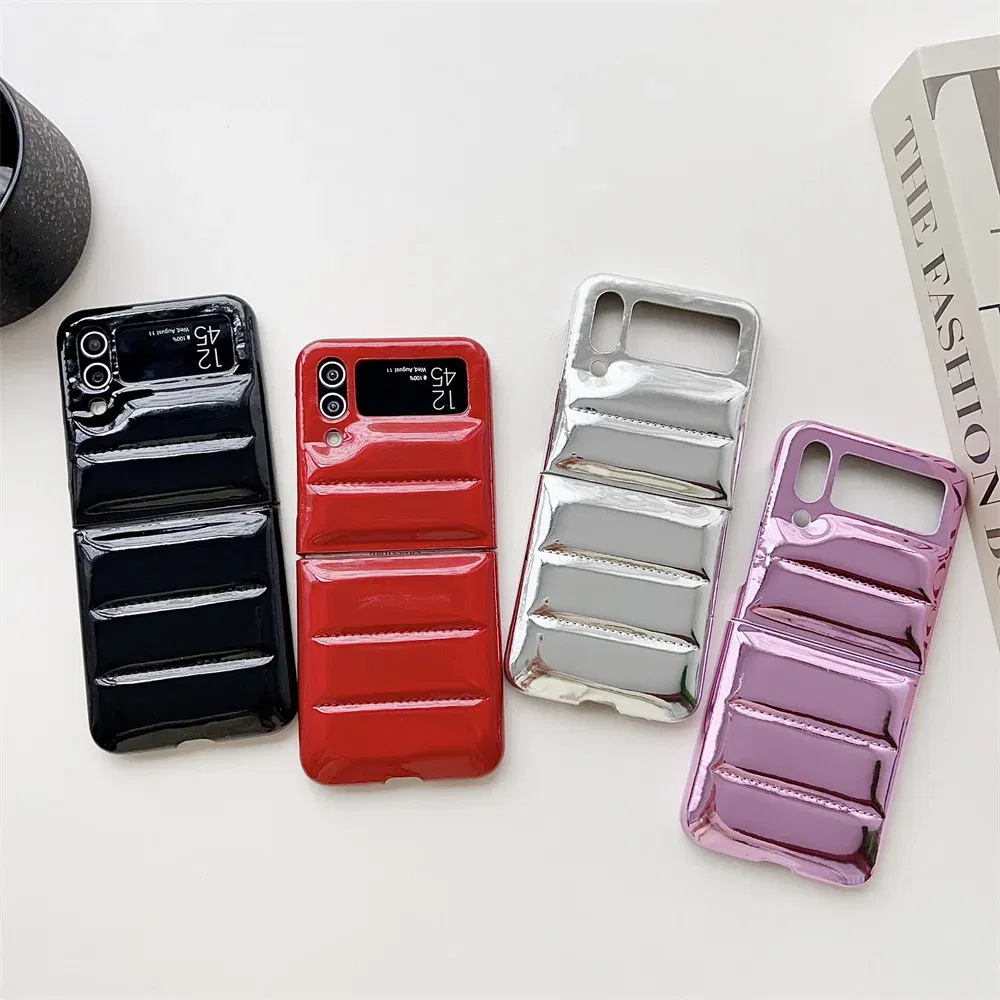 Material: Cotton Fabric, Color: Black - for Samsung ZFlip5 Luxury Down Jacket Glossy Case for Samsung Galaxy Z Flip 5 4 3 flip4 Solid Color Plating Soft Silicone Cover