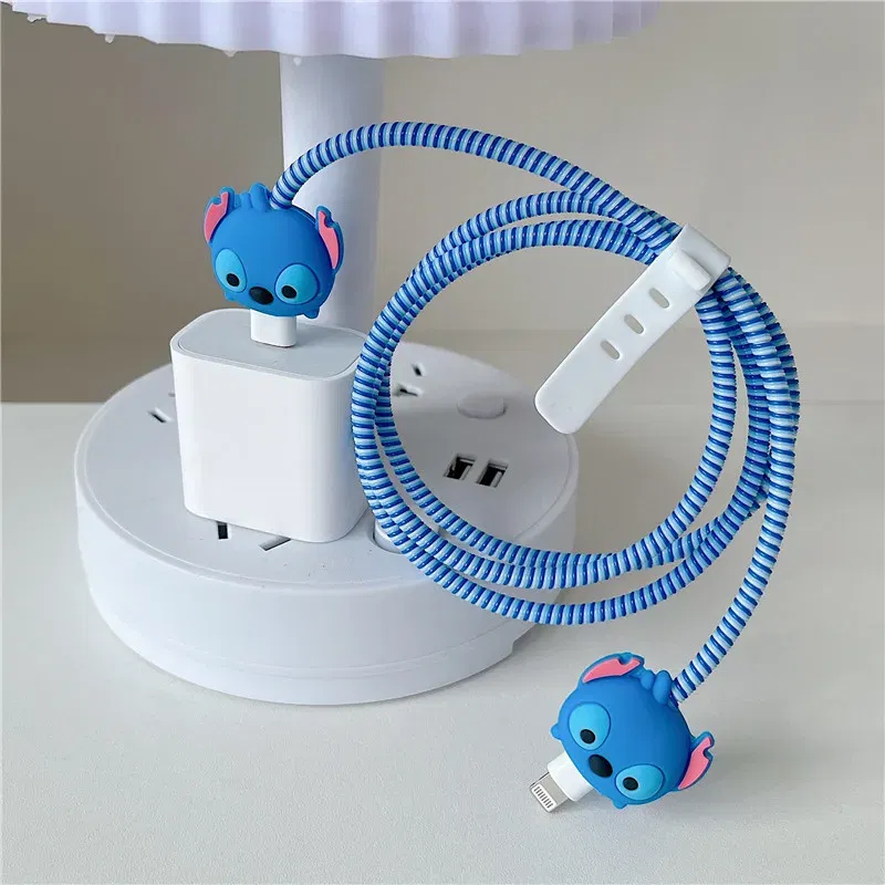 Color: Red - 4pcs/set New Cute Cartoon Bite Data Cable Protection Case for Apple Huawei Charging Cable Universal Fall Protection Case