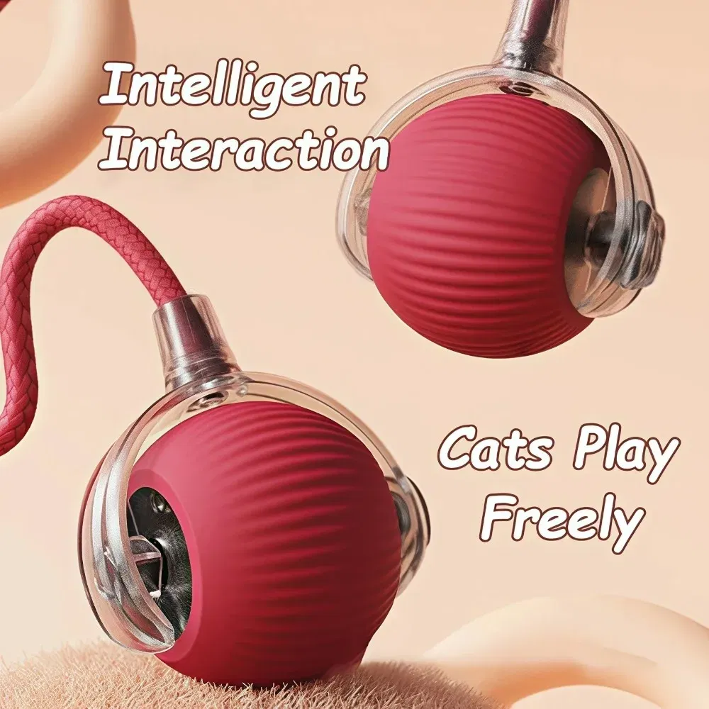 Color: Pink - New Cat Interactive Ball Toy Automatic Rolling Ball Faux Tail Rechargeable Smart Pet Electric Toy Dog Cat Training Imitate Mouse