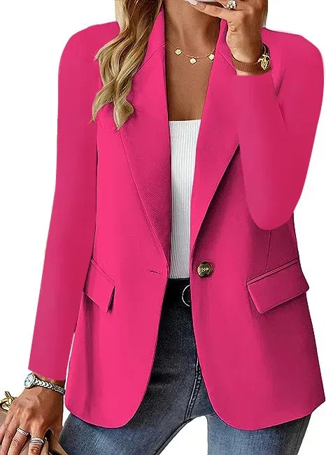 Color: Burgundy, Size: M - Womens Spring Winter Down Full Long Sleeve Coat Autumn Blazer Button Outwear Suit Cardigan Female