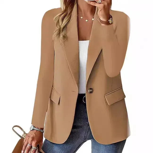 Color: Burgundy, Size: M - Womens Spring Winter Down Full Long Sleeve Coat Autumn Blazer Button Outwear Suit Cardigan Female