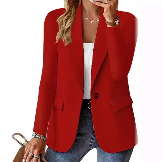 Color: Burgundy, Size: M - Womens Spring Winter Down Full Long Sleeve Coat Autumn Blazer Button Outwear Suit Cardigan Female