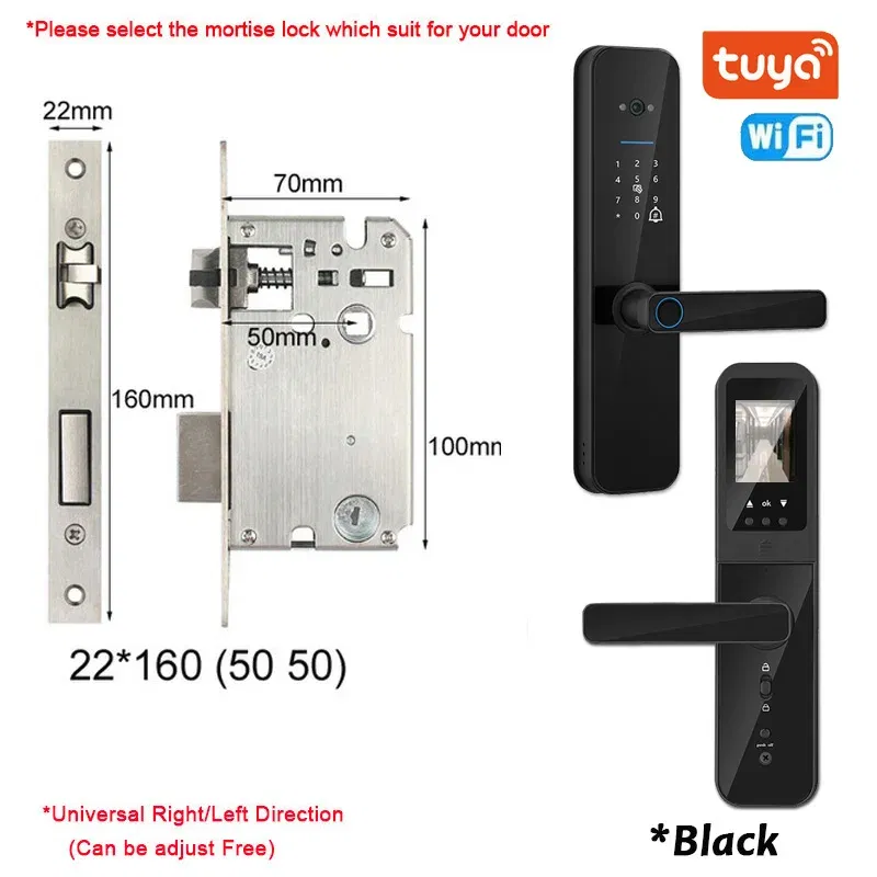 Color: Gold, Ships From: CHINA - New! Tuya Wifi Digital Electronic Smart Door Lock With Biometric Camera Fingerprint Smart Card Password Key Unlock