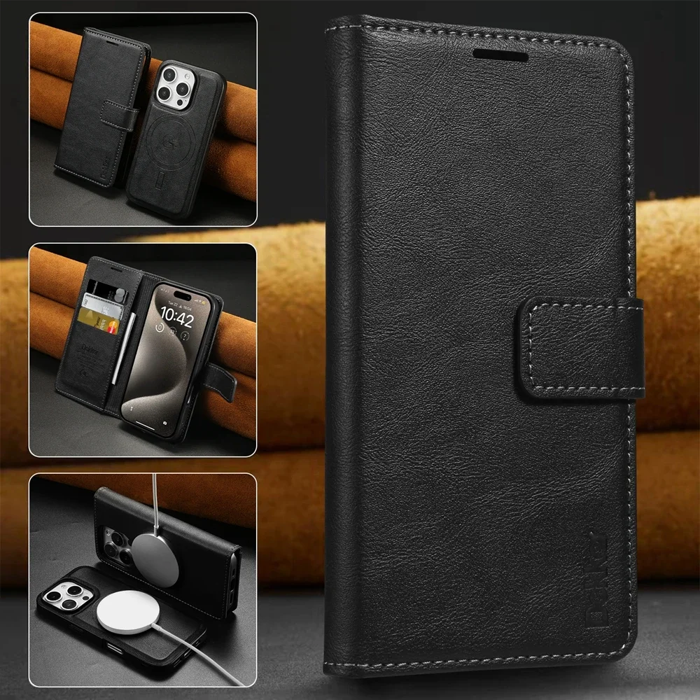 Color: black, Material: ABS - 2 in 1 MagSafe Wallet Case for IPhone 16 Promax 15 Plus 14 Pro Max 13 12 Iphone16 Magnetic Wireless Charging Phone Cover