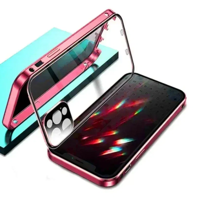 Color: Red, Material: PP - Double-Sided Privacy Magnetic Case For iPhone 16 12 13 14 15 11 Pro Max 14 Plus 16 Plus Anti Peeping Full Cover Metal Frame Case