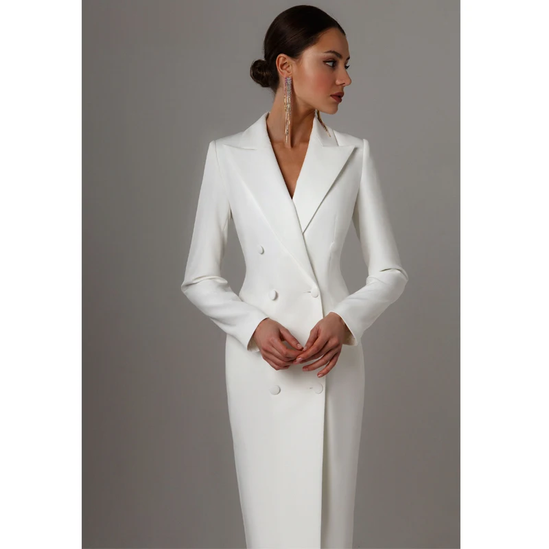 Color: GRAY, Size: L - Women's Suit Long Blazer Double Breasted Jacket White Tuxedo Party Point Lapel Clothes спор?‚ивн?‹й кос?‚юм ?¶?µнск