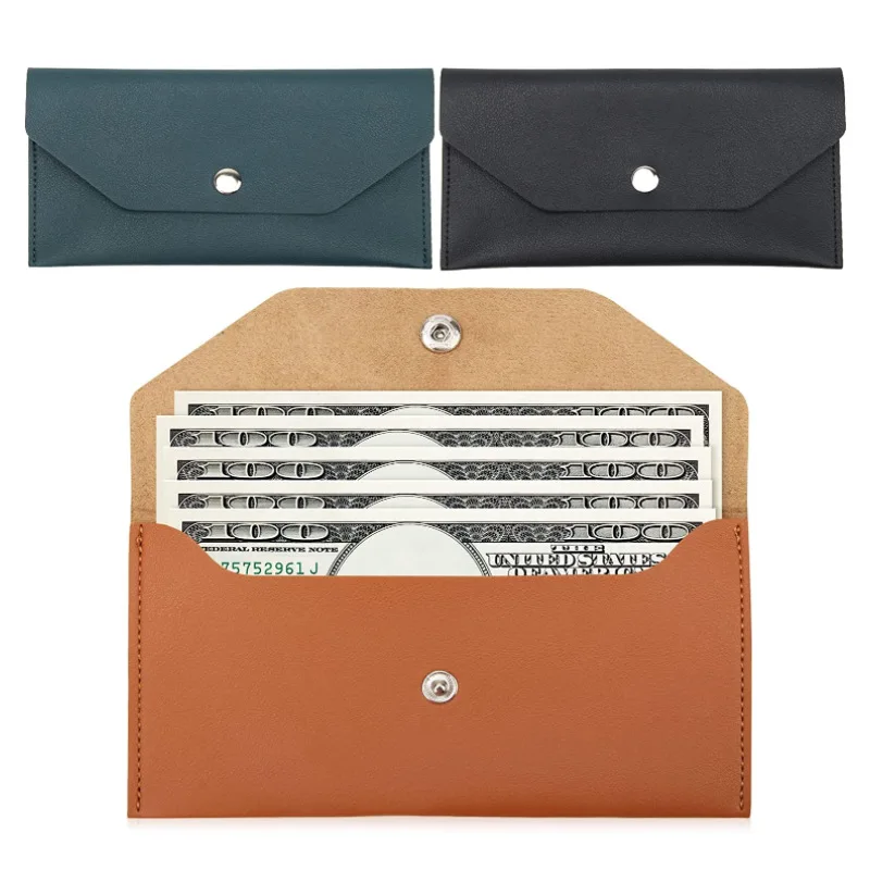 Color: Beige - Ultra-thin Cash Envelope Wallet Wear-resistant PU Leather Money Binder Organizer Waterproof Pouch Name Card Holder Male Female