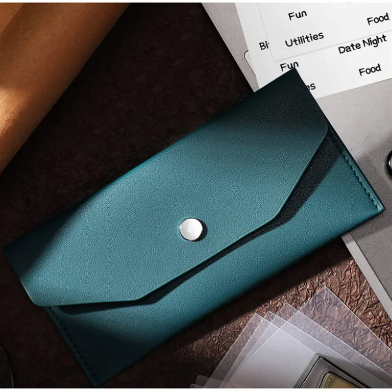 Color: Beige - Ultra-thin Cash Envelope Wallet Wear-resistant PU Leather Money Binder Organizer Waterproof Pouch Name Card Holder Male Female