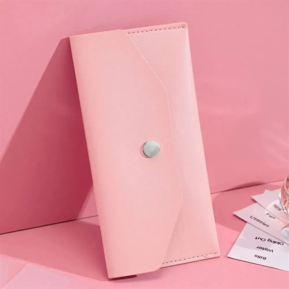 Color: Beige - Ultra-thin Cash Envelope Wallet Wear-resistant PU Leather Money Binder Organizer Waterproof Pouch Name Card Holder Male Female