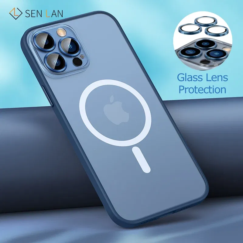 Color: Sky blue, Material: Polyester - Magsafe Magnetic For IPhone 15 Promax Phone Case For iPhon 11 12 13 14 15 Pro Max Plus Lens Glass Ring Protection Silicone Cover