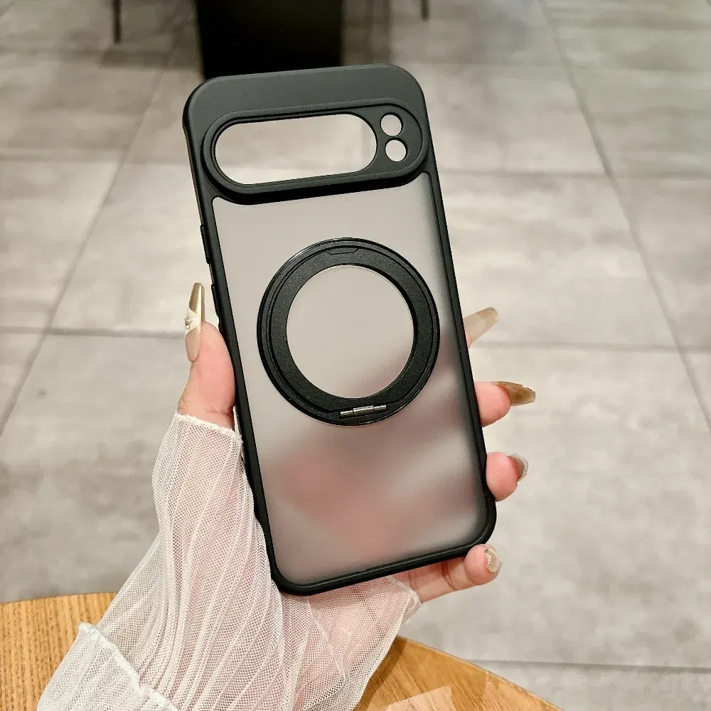 Color: Beige, Compatibility by Model: Google Pixel 6 - for Magsafe Matte Rotating Bracket Case for Google Pixel 10 9 Pro XL 8 7 6 9A 8A 7A 6A Holder Stand Transparent Shockproof Cover