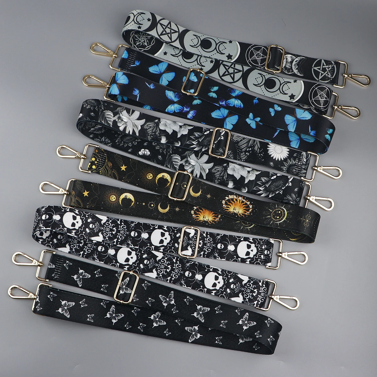 Color: Light Gold - Butterfly Flower Pattern Women Shoulder Messenger Bags DIY Adjustable Nylon Strap Bag Part Accessories Female Handbag Strap