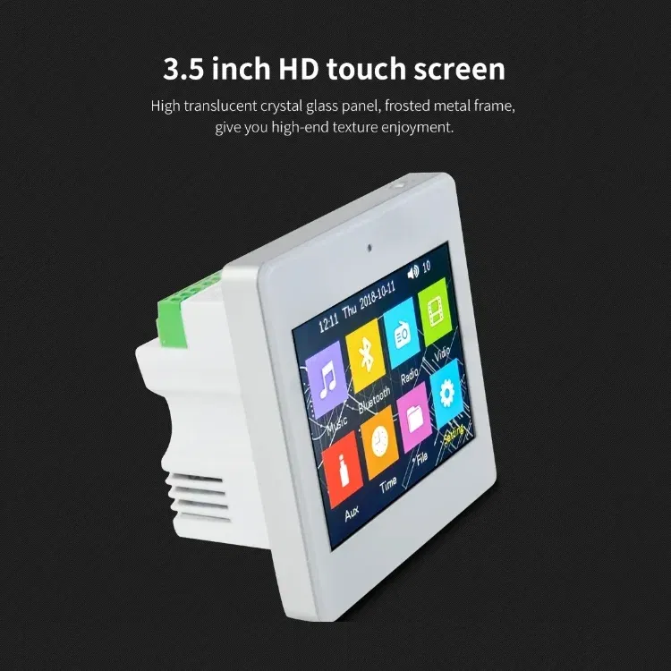 Color: Khaki - Mini 3.5inch Touch Screen Wireless Bluetooth Smart Home Audio System Music Player 2 Channel FM Radio USB In Wall Amplifier