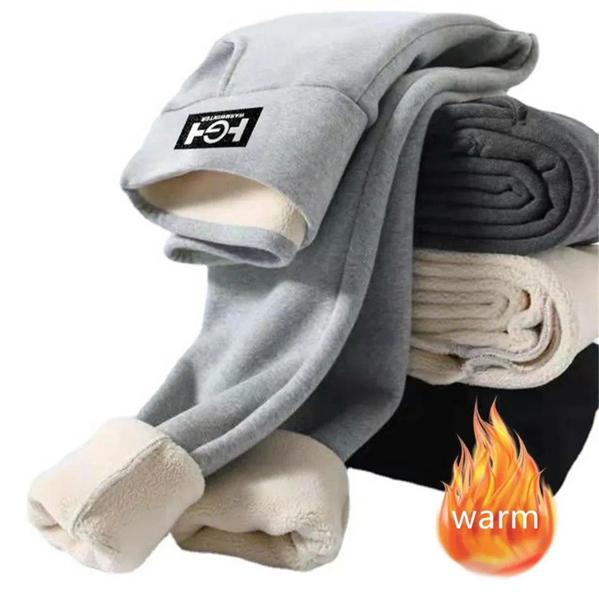 Color: SKY BLUE, Size: XL - Winter Women Leggings Solid Warm Leggings Thicken Lambwool Hight Waist Fleece Keep Butt Lift High Stretchy Walking Pants Pocket