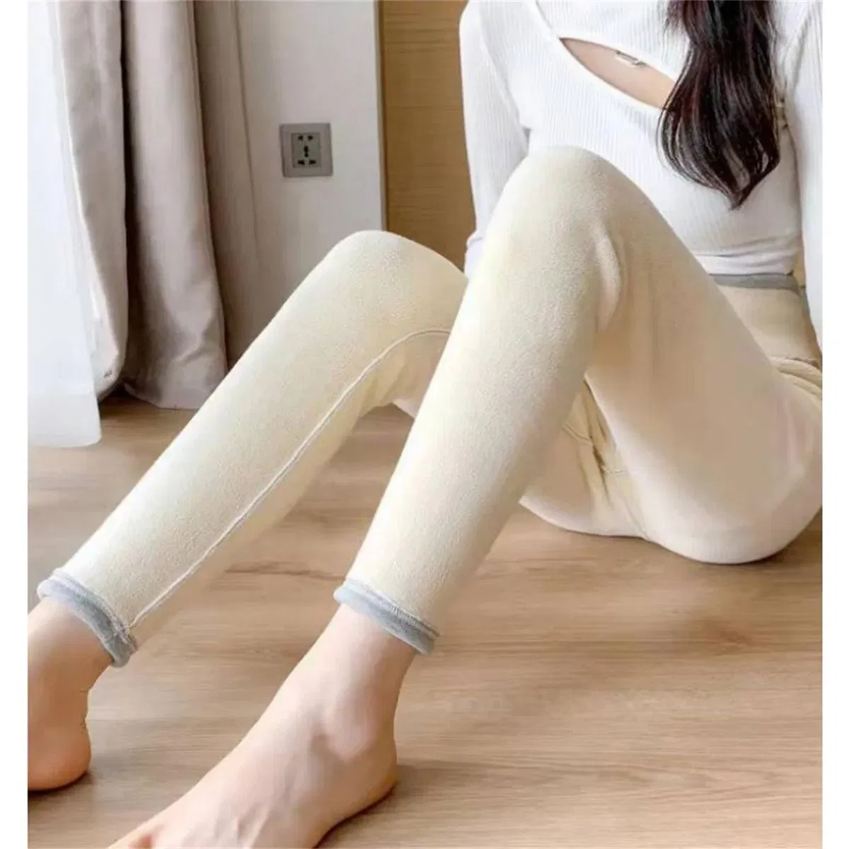 Color: SKY BLUE, Size: XL - Winter Women Leggings Solid Warm Leggings Thicken Lambwool Hight Waist Fleece Keep Butt Lift High Stretchy Walking Pants Pocket