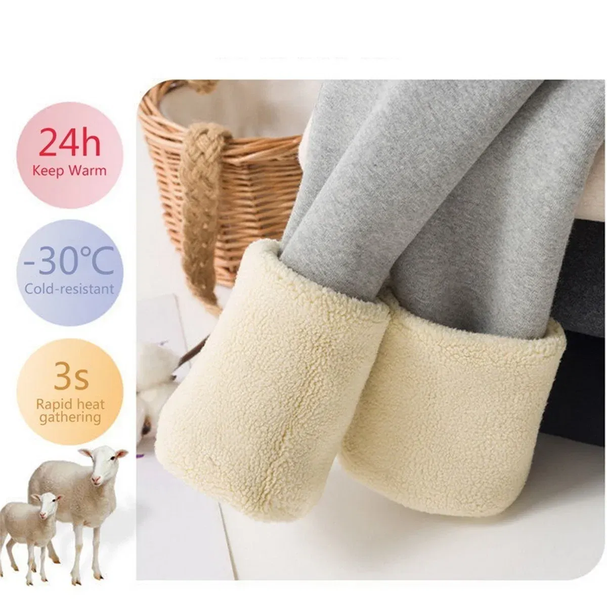 Color: SKY BLUE, Size: XL - Winter Women Leggings Solid Warm Leggings Thicken Lambwool Hight Waist Fleece Keep Butt Lift High Stretchy Walking Pants Pocket