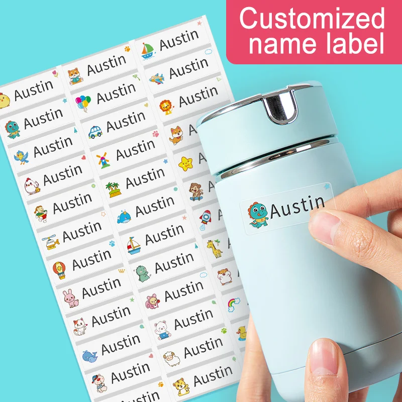 Color: Light Grey, Size: 3cm - Custom Waterproof Transparent Name Stickers - Personalized Multilingual Labels for Kids School Supplies (Hebrew/English/Spanish)