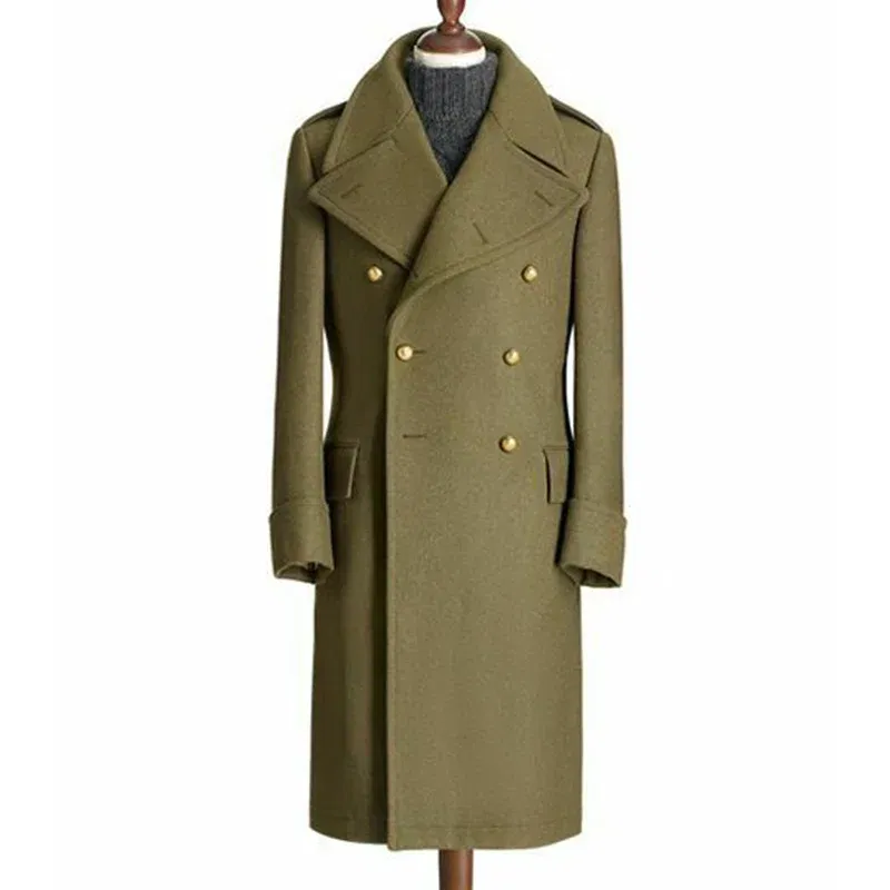 Color: Khaki, Size: S - Windbreak Men's Jacket Wool Long Coat Lapel Double Breasted Men's Trench Coats Windbreakers Jackets Man Winter 2023 Martens Male