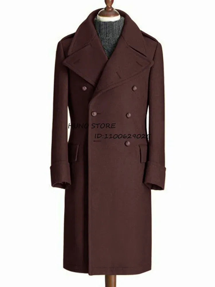 Color: Khaki, Size: S - Windbreak Men's Jacket Wool Long Coat Lapel Double Breasted Men's Trench Coats Windbreakers Jackets Man Winter 2023 Martens Male