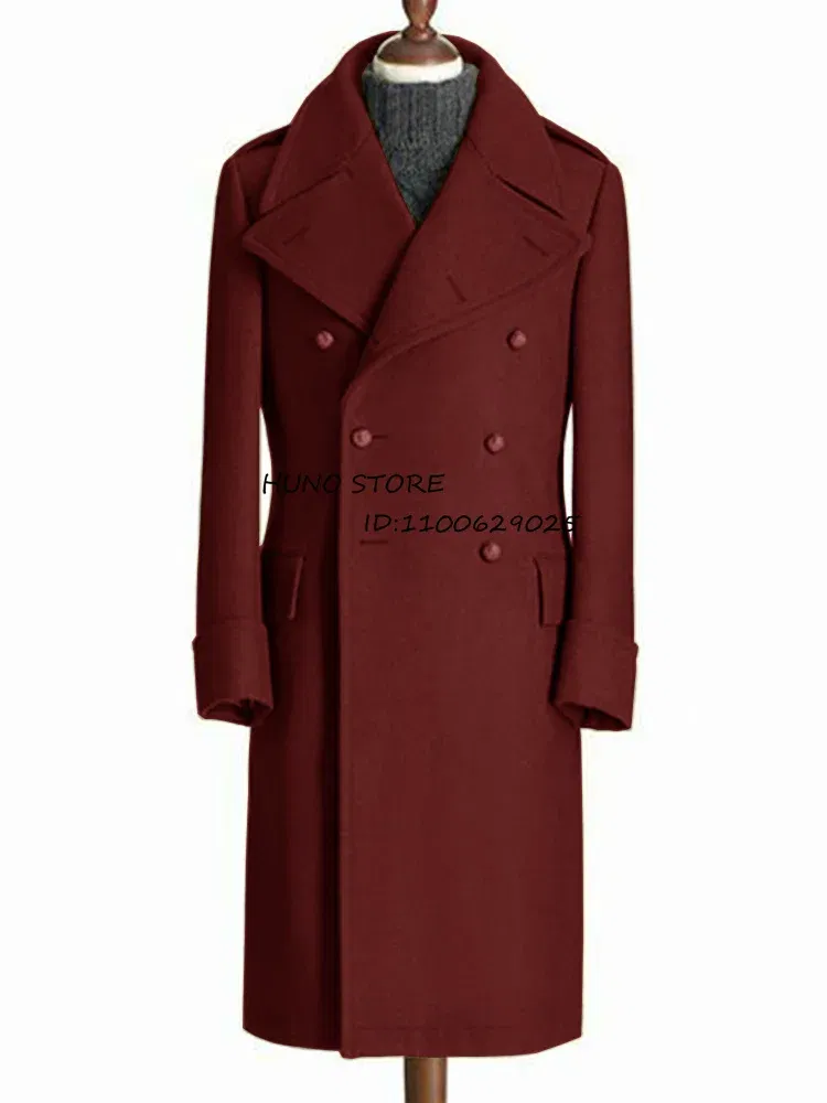 Color: Khaki, Size: S - Windbreak Men's Jacket Wool Long Coat Lapel Double Breasted Men's Trench Coats Windbreakers Jackets Man Winter 2023 Martens Male